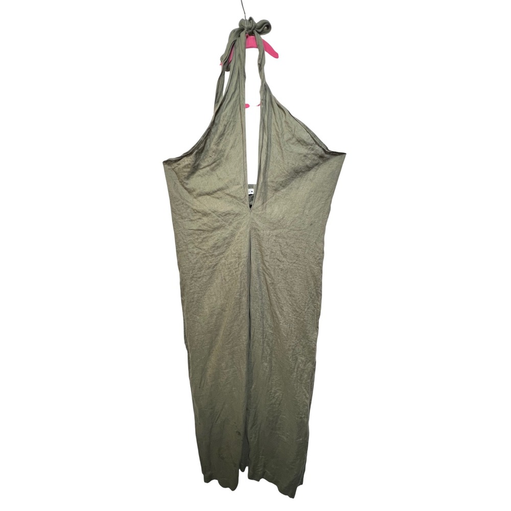 Zara‎ Womens Olive Green 100% Linen Halter Wide Leg Jumpsuit Size Medium
